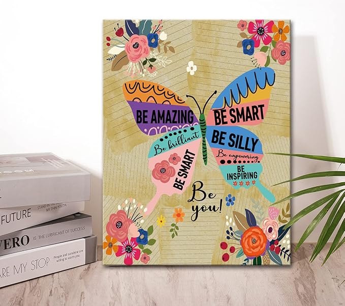 Colorful Butterfly Inspirational Quotes Motto Framed Canvas Wall Art Gifts for Women Girls Friends Sister,Motivational Canvas Prints Framed Wall Art for Home bedroom Living Room Wall Decor