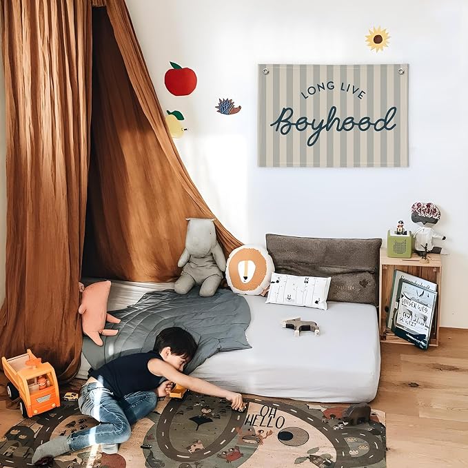 Long Live Boyhood Banner Boys Room Decor, Toddler Nursery Playroom Wall Art for Bedroom Living Room Dorm Toddler Decorations Teen Boy Room Kid Banners Wall Hanging Linen Flag30x20