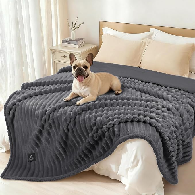 Luciphia Waterproof Dog Blanket, Washable Reversible Flannel Pet Throw | Reversible fleece cover for couch, bed, and crate; calming, and claw-resistant for dogs, cats, puppies Gray XL(85''x57'')