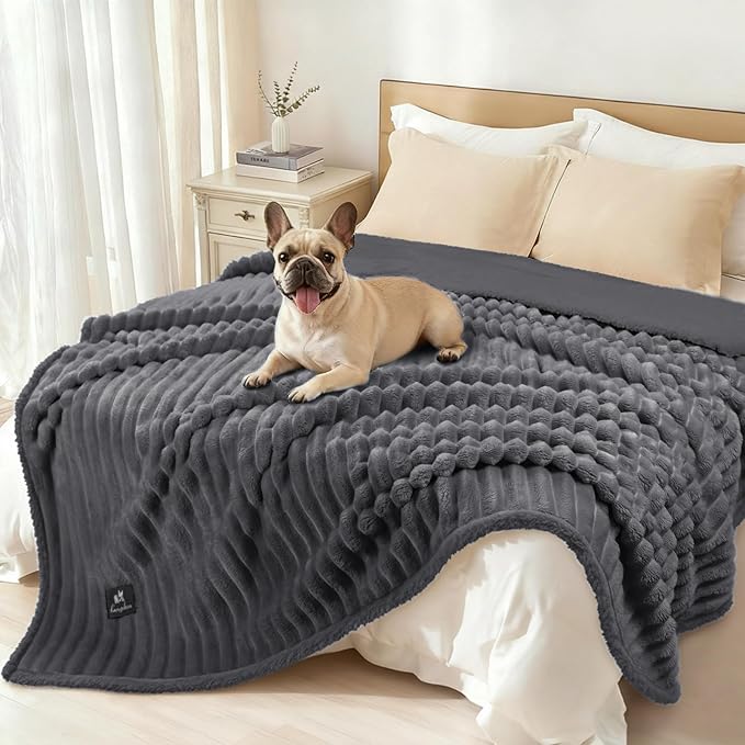 Luciphia Waterproof Dog Blanket, Washable Reversible Flannel Pet Throw | Reversible fleece cover for couch, bed, and crate; calming, and claw-resistant for dogs, cats, puppies Gray L(65''x57'')