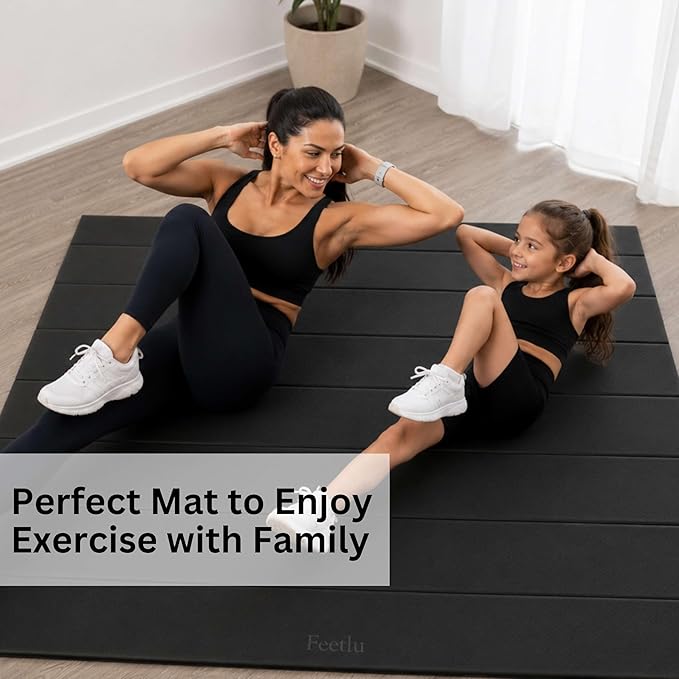 Foldable Large Yoga Mat, Extra Space 72"L x 48"W (183 x 122 cm), 6mm & 8mm Thick, Workout Mat for Home Gym and Travel - Anti-Slip Folding Exercise Mat for Yoga & Pilates