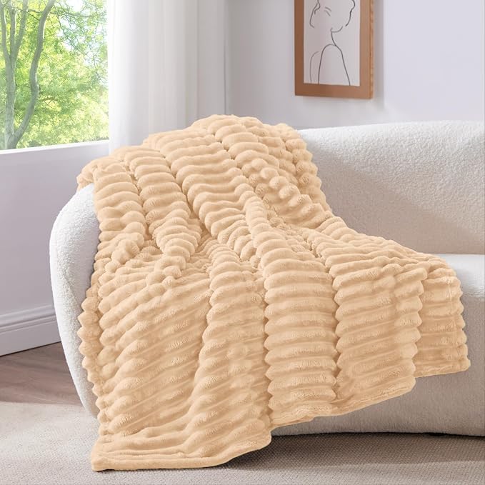 BEDELITE Striped Fleece Throw Blanket, Blush Sand, 50"x60" | 300GSM Microfiber Fleece, Soft Cozy, Lightweight Warm, Double-Sided Plush, Machine Washable, Gift, Room Decor, for Couch Sofa