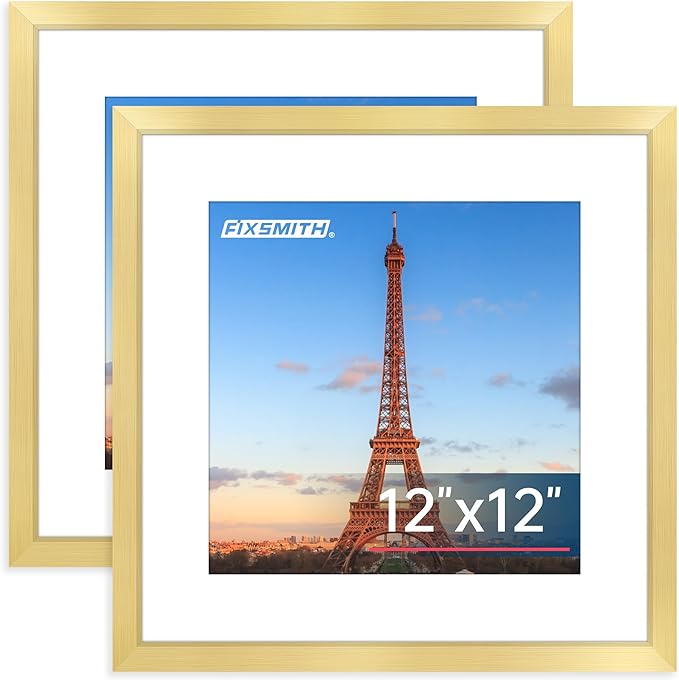12x12 Picture Frame Gold Set of 2, Photo Frame with HD Plexiglass, Display Pictures 8x8 with Mat or 11x17 Without Mat, Gold Picture Frames Collage Wall Decor, Gallary Wall Frame
