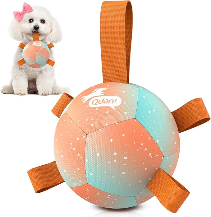 QDAN Small Puppy Dog Balls Toys, Dog Soccer Ball with Straps, 5 Inch