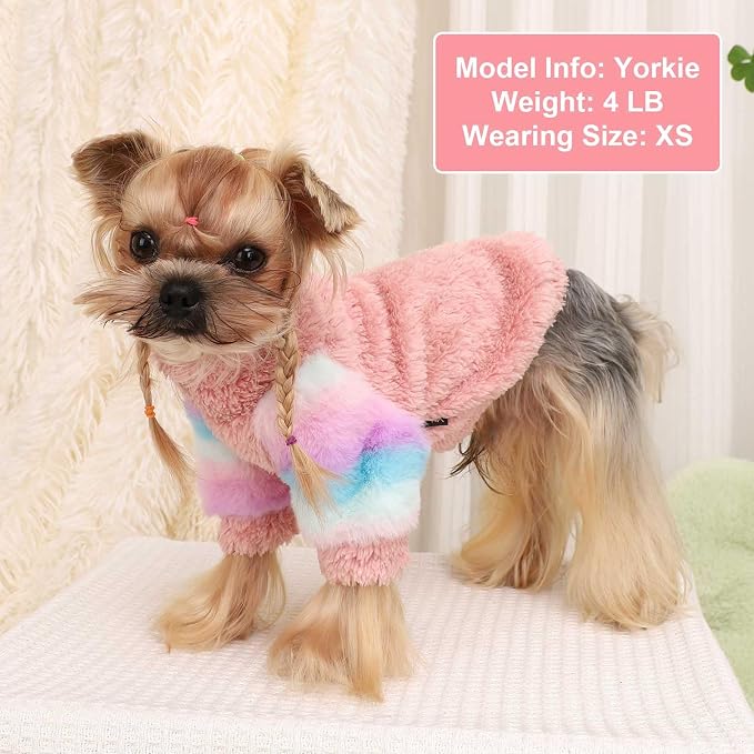 Dog Sweaters for Small Dogs, Chihuahua Fleece Clothes, Clothes Winter Warm Puppy Boys Girls, Rainbow Sleeve Sweater,Tiny Outfits Teacup Yorkie (Pink, X-Small)