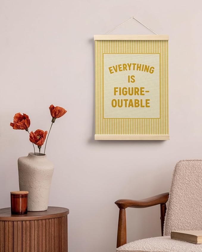 FGFK Everything Is Figureoutable Positive Affirmations Wall Art Poster Hanger Frame, Retro Yellow Inspirational Canvas Prints Framed Wall Decor for Office Classroom Home Bedroom, 12x16 Inch