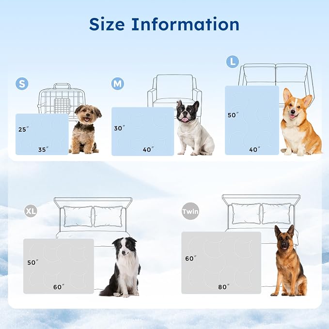 ZOMISIA Premium Cooling Blanket for Small Dogs -Q-MAX>0.5 Breathable Washable Dog Cooling Mat, Travel Soft Pet Summer Essentials, Blue, 25"x35"