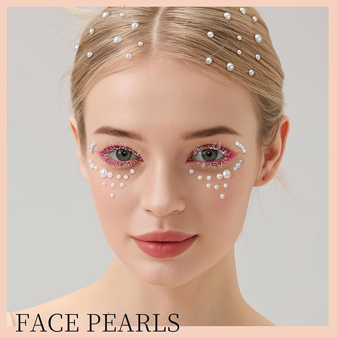 Teenitor Self Adhesive Face Gems For Women, Face Jewels and Pearls for Makeup, Face Rhinestone Hair Gem Stickers for Face, Eye, Hair, Body, Nail