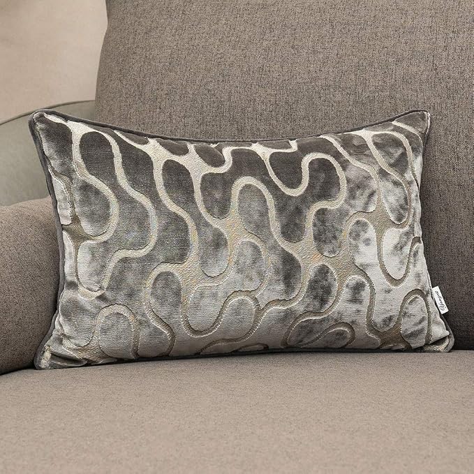Silver Grey Throw Pillow Cover Wavy Cushion Cover Modern Zippered Rectangular Pillowcase for Sofa Couch Bedroom Living Room Home Decorative, 12x20 Inch