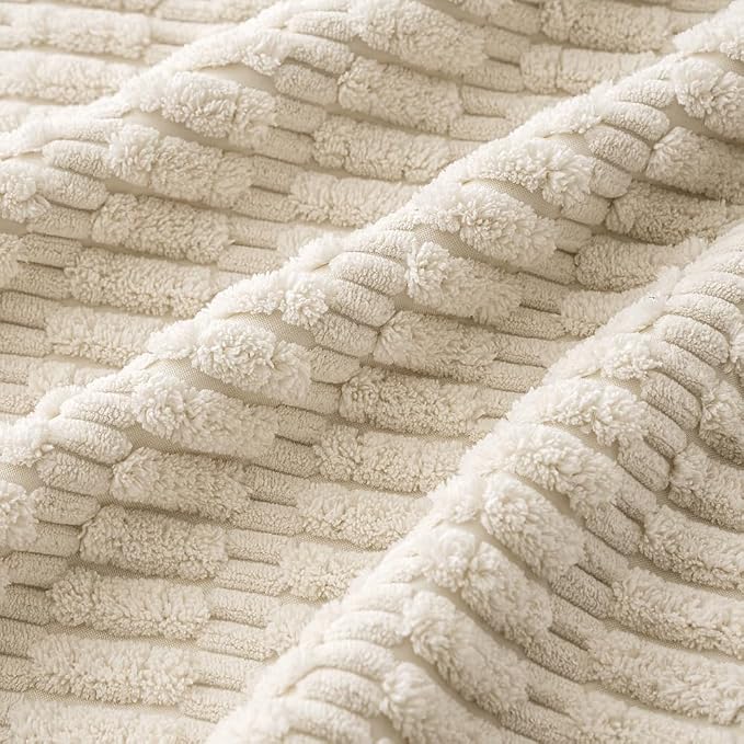 MIULEE Pack of 4 Cream White Corduroy Decorative Throw Pillow Covers 20x20 Inch Soft Boho Striped Pillow Covers Modern Farmhouse Home Decor for Sofa Living Room Couch Bed | Neutral Rustic Farmhouse Boho Soft Striped Pillow Covers,Home Decor for Sofa,Li...