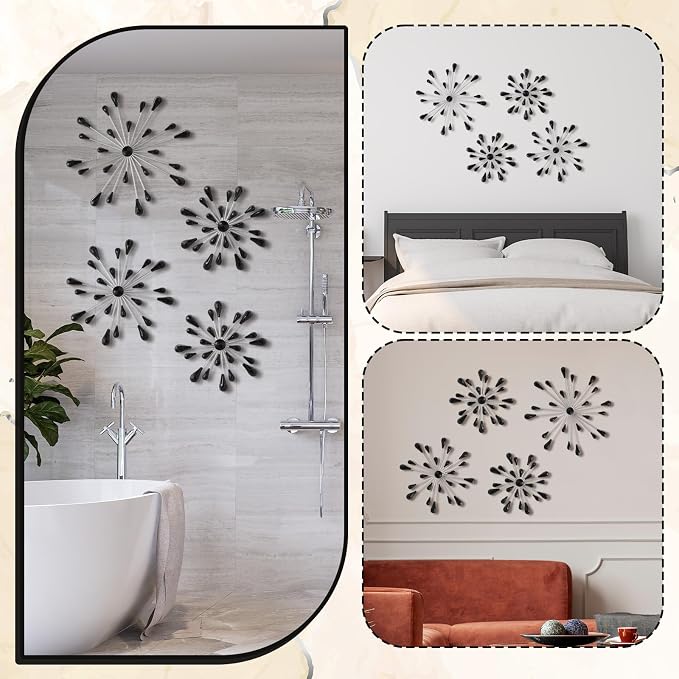 Hicarer 4 Pcs Starburst Wall Decor Bling Wall Art Crystal Teardrop 3D Hanging Rhinestone Radial Metal Artwork Modern Accent Sculptures Decorations for Living Room Home Office Bedroom(Black Diamond)