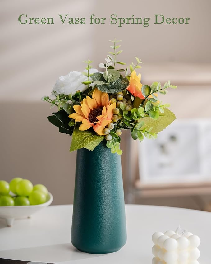 Simple Boho Ceramic Flower Vase for Home Decor (Green,Big) | 8'' Modern Farmhouse Vase for Flower Plant Pampas Grass, Fit for Table Shelf Centerpieces, Living Room Bedroom Wedding Gift