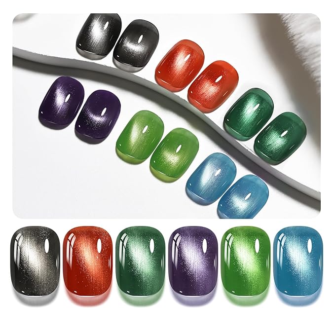 6 Colors 10ml Luminous Cat Eye Nail Polish with Magnet Stick Quick Dry Nail Polish for Nail Art DIY Home Manicure Gift for Women