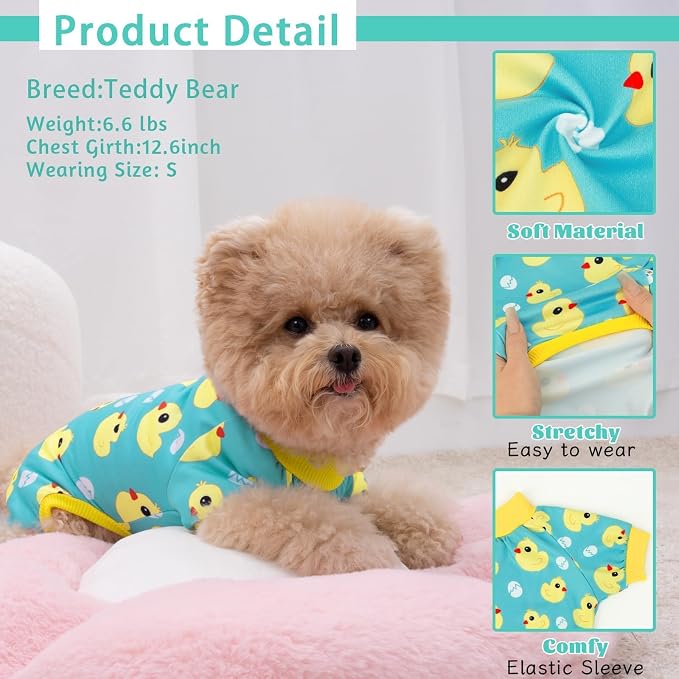 XPUDAC 2 Pack Dog Pajamas for Small Sized Dog, 4-Way Stretch Warm Pet Pjs Onesie Lightweight Soft Jammies Pet Clothes Boy Girl Duck Pig Print, M