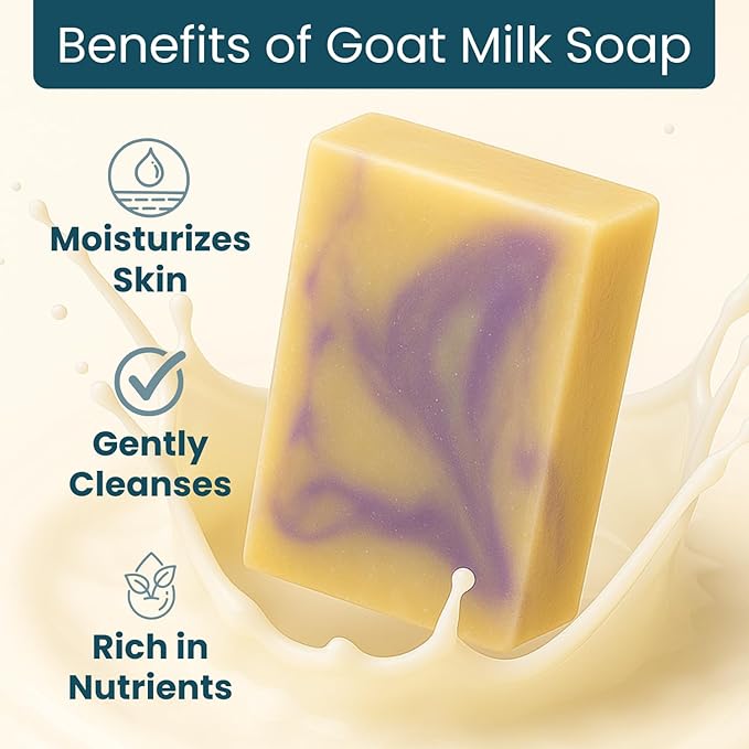 French Lavender Soap Bar - Goat Milk Soap for Men & Women - Natural, Handmade w/Real Milk - Dry Skin, Hands/Body - Premium, Gentle, No Dyes - (1, Large, 5oz)