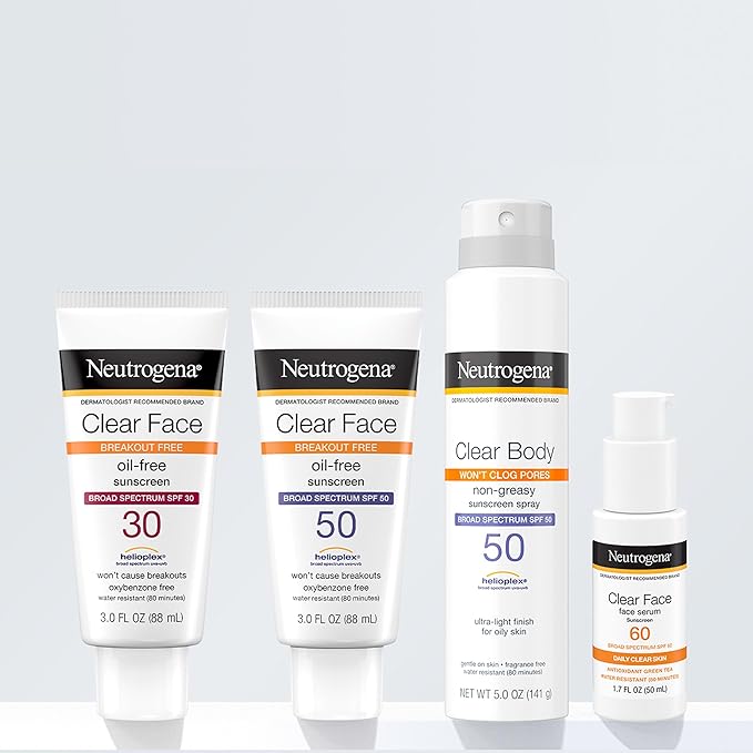 Neutrogena Clear Face Sunscreen Lotion for Acne-Prone Skin, Broad Spectrum SPF 50 Facial Sunscreen for Oily Skin, Oil-, Fragrance- & Oxybenzone-Free Water Resistant Sunscreen, 3 fl. oz