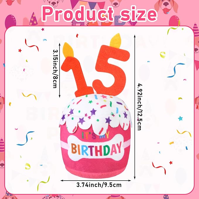 Dansydaisy Dog Birthday Cake Toy Squeaky Plush Gift,15th,Pink