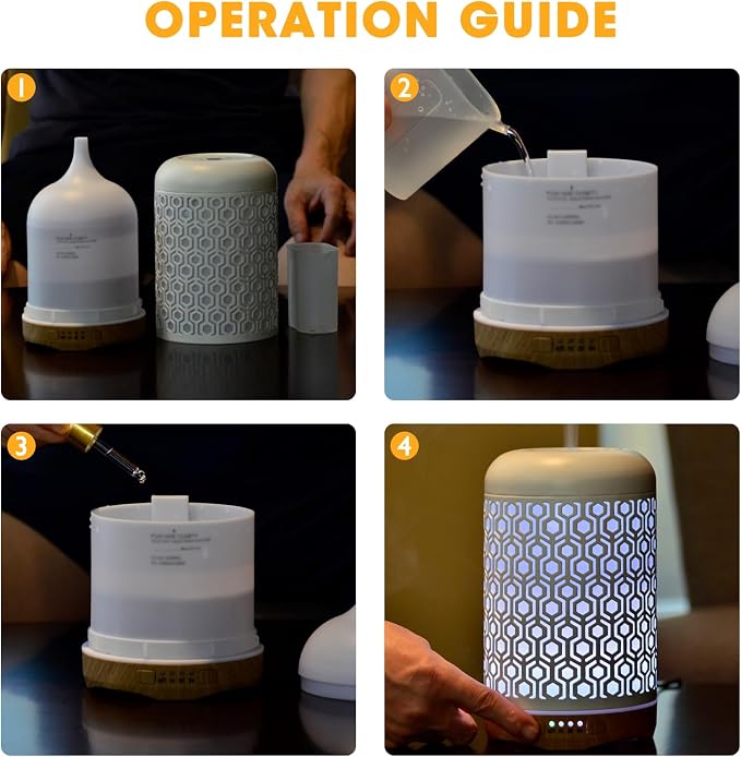 250ML Essential Oil Aromatherapy Diffuser for Home Bedroom Office Metal Hollow Decorative Room Ultrasonic Air Scent Mist Aroma Diffuser -Red Copper