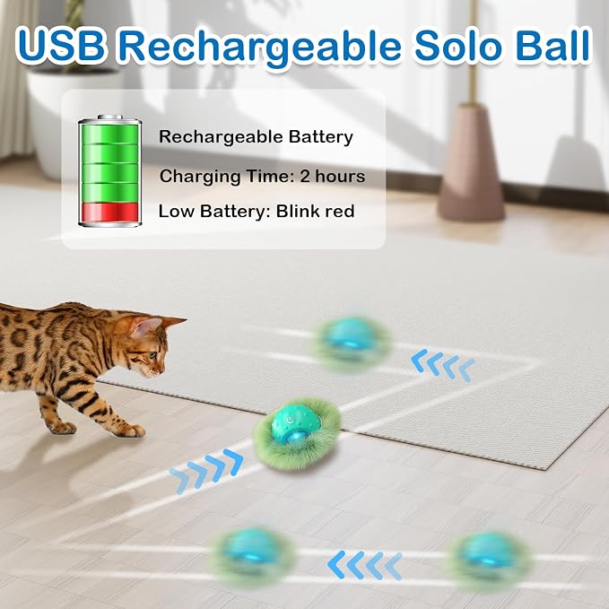 Waaiio Interactive Cat Toys for Indoor Cats,Automatic Moving Cat Ball in Pouch,Chirping Stimulation,Hide-n-Seek Chase Exercise Game,Motion Activate,Rechargeable Kitten Toys