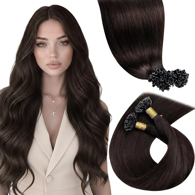 LaaVoo U tip Hair Extensions Human Hair Dark Brown K Tip Hair Extensions Real Human Hair Hot Fusion KTips Extensions Brown 14 Inch 1g 50s/50g
