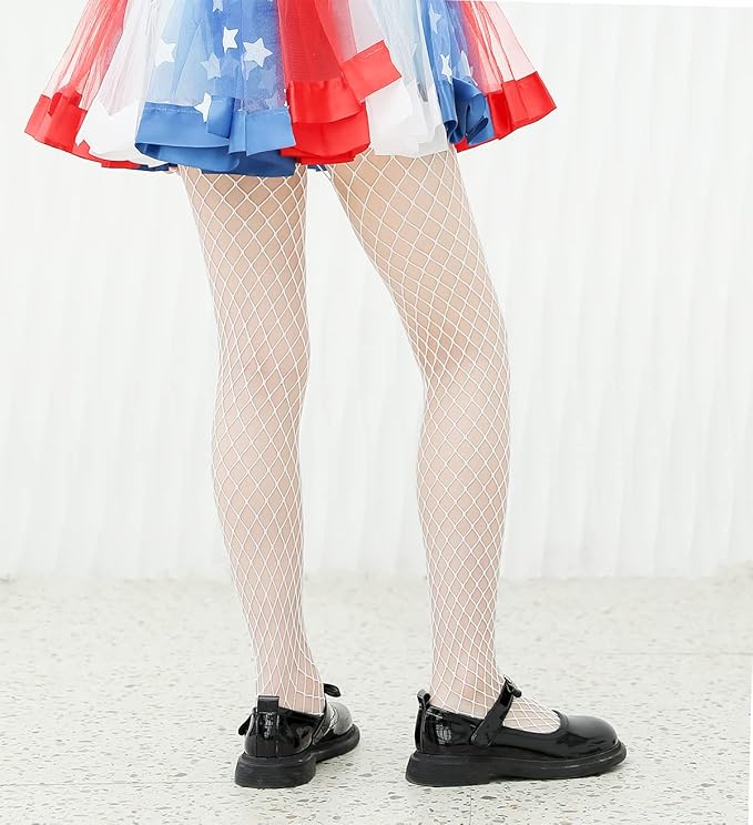 Girls Fishnet Stockings for Princess Dress High Waist Mesh Tights Cute Pattern Knit Socks