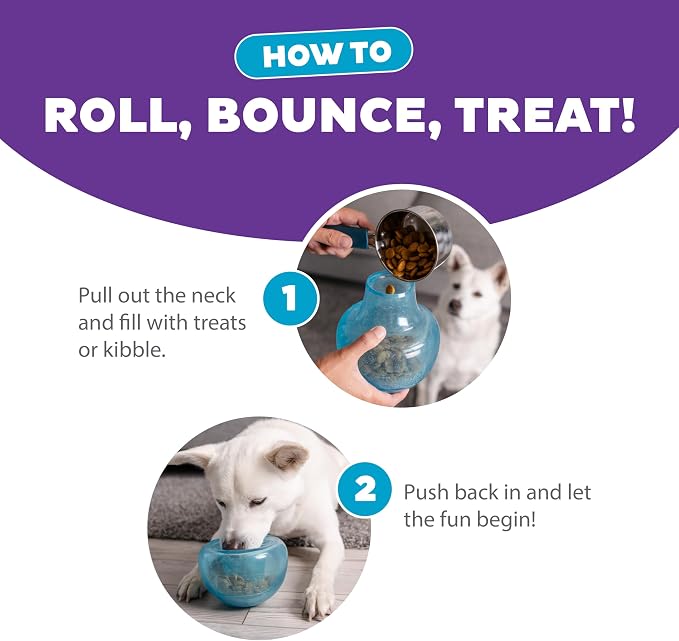 Outward Hound Snoop Interactive Treat Dispensing Dog Toy, Blue, 5" | Rolls & Bounces, Treat Stuffer, Puzzle Ball & Slow Feeder, Enrichment, Mint Scented, Easy Clean, No BPA, Medium to Large Dogs