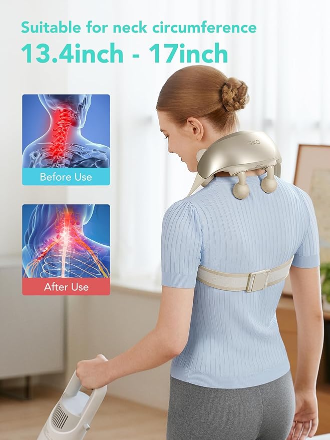 SKG Neck Massager for Pain Relief Deep Tissue Shiatsu Neck and Shoulder Cordless Neck Massager with Heat Christmas Gifts for Men and Women Dad Mom Grandpa H7 Ultra Beige