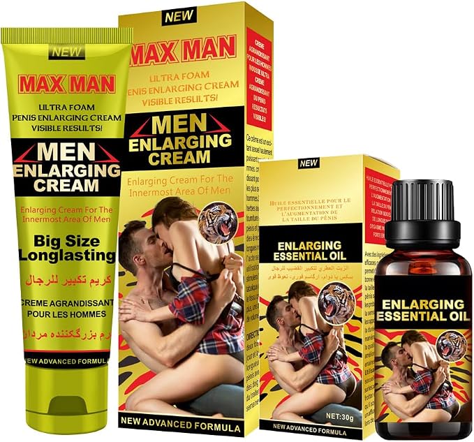 Men's Massage Cream Penis Becomes Longer Thicker Enhancement Men Energy for Care Delay Performance Boost Strength (50g) (Massage Cream & Oil Set)