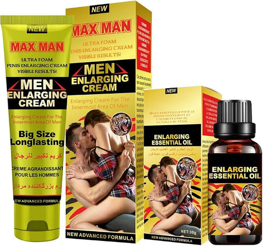 Men's Massage Cream Penis Becomes Longer Thicker Enhancement Men Energy for Care Delay Performance Boost Strength (50g) (Massage Cream & Oil Set)