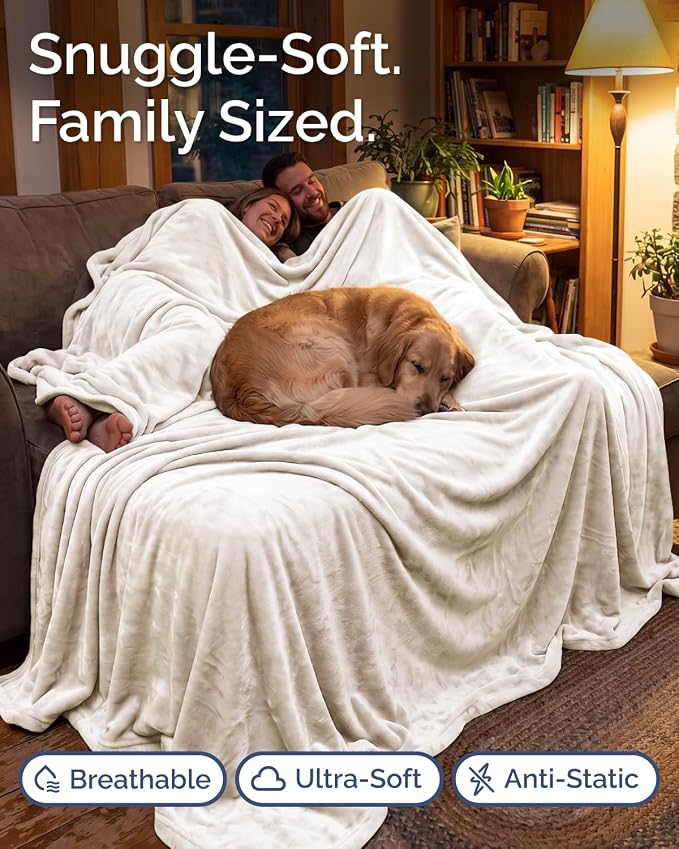 Ultra Soft Fleece Blanket Oversized King Size - Flannel Fleece Luxury Blanket - Lightweight for Couch Bed Chair - Thick, Warm and Breathable - All Season Cozy, Cream