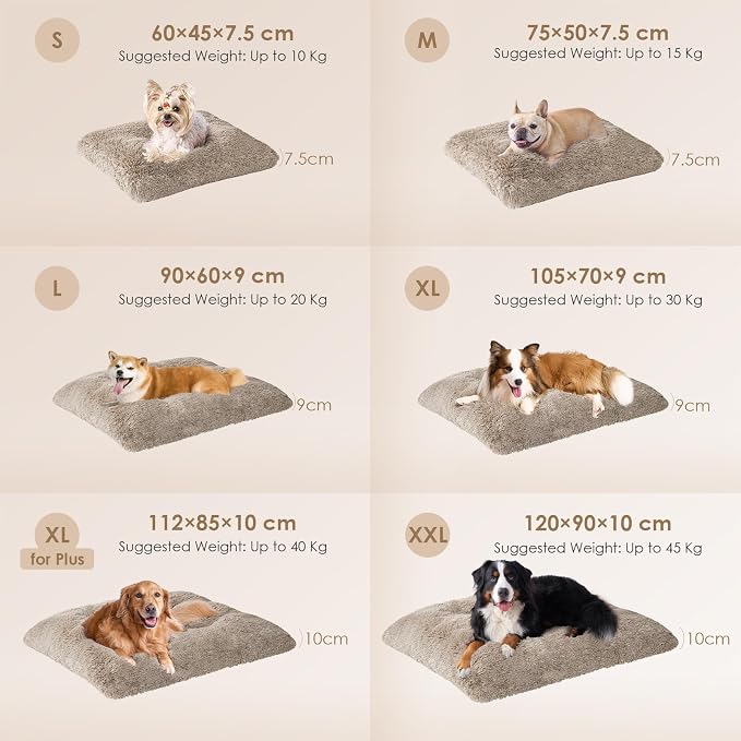 EHEYCIGA Fluffy Dog Crate Bed for Medium Dogs, Plush Crate Pad, Taupe | Calming Anti Anxiety Medium Dog Bed, Washable Soft Warm Faux Fur Crate Mat with Non-Slip Bottom