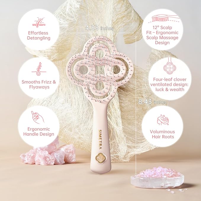 Simetra Detangler Hair Brush for Women and Men, Original Detangling Brush for Curly Hair/Fine &Thick/Wet & Dry Hair, Holiday Present Hairbrush - Natural Crystal Inlay & 14K Gold Plating