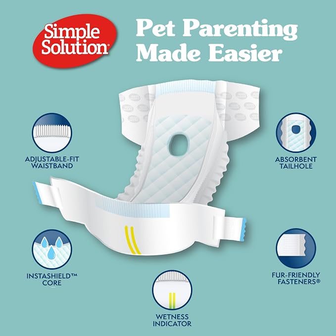 Simple Solution Female Dog Diapers, Disposable Dog Diapers, L/XL, 12 Count | Dog in Heat, Potty Training, Incontinence Support, Leak Proof, Puppy Training, Disposable Protection, Secure Fit, 18-27 Inch