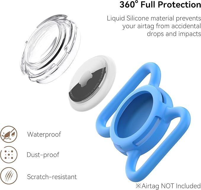 Waterproof AirTag Holder for Dog Collar, Soft Slide-On Dog AirTag Holder | Full-Body Protection, No-Dangle Fit, Ultra-Durable, Lightweight, Tool-Free Installation, Clear Cover, Fits Dog & Cat Collars