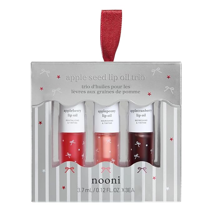 NOONI Korean Lip Oil Stain Set - Appleseed Lip Oil Trio | 2025 Holiday Ribbon Limited Edition, Korean Lip Stain Long Lasting, Stocking Stuffers, Teen Girl Gifts Trendy Stuff 0.12 Fl. Oz. x 3ea