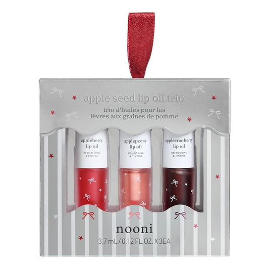 NOONI Korean Lip Oil Stain Set - Appleseed Lip Oil Trio | 2025 Holiday Ribbon Limited Edition, Korean Lip Stain Long Lasting, Stocking Stuffers, Teen Girl Gifts Trendy Stuff 0.12 Fl. Oz. x 3ea