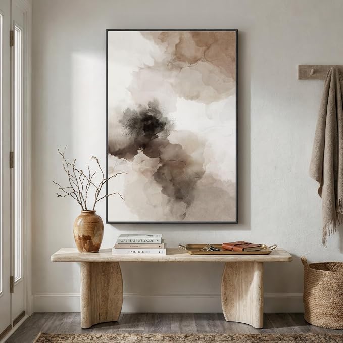Extra Large Framed Neutral Abstract Wall Art for Living Room, Vertical Brown Beige Canvas Prints Paintings Artwork for Walls, Modern Minimalist Pictures Wall Decor for Bedroom Dining Room, 40x60 In