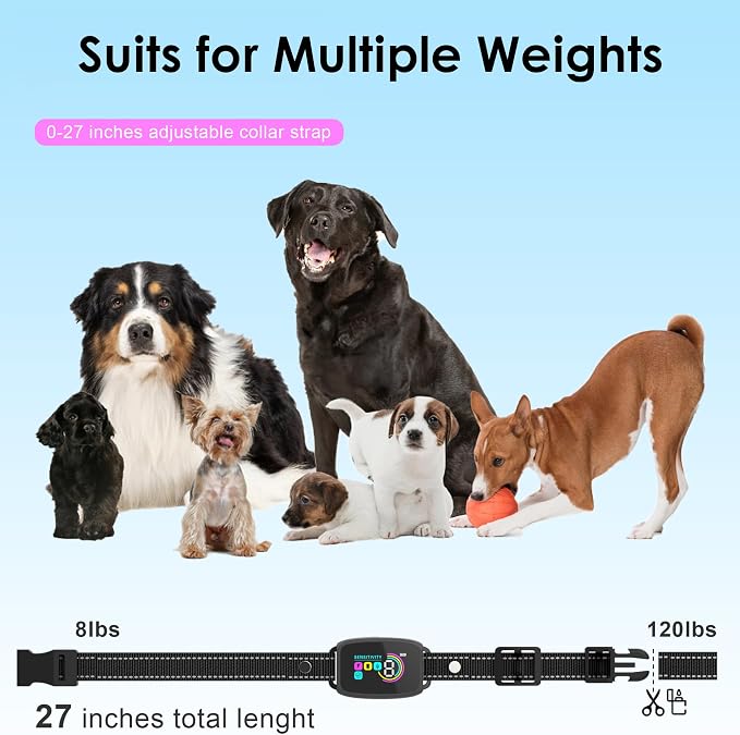 Bark Collar, Dog Bark Collar for Large Medium Small Dogs, Smart Bark Collar Automatic Anti Barking Training Collar, Rechargeable with 8 Adjustable Sensitivity & Beep Modes