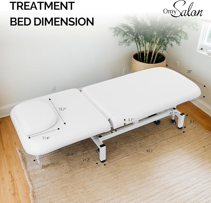 OmySalon 2 Motors Electric Lift Massage Table, Heavy Duty Treatment Bed, Adjustable Height & Backrest Facial Bed for Professional Physical Therapy, Medical Spa, Esthetician, Treatment, Salon (White)