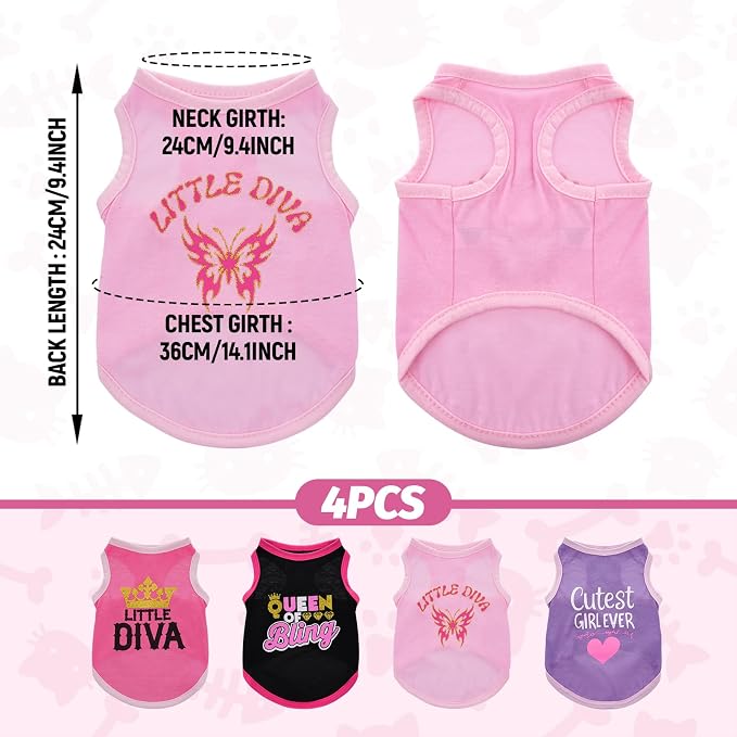 choyaxo 4pcs Dog Printed Shirts Cute Puppy Clothes Sleeveless Pet T Shirts for Small Medium Dogs Cats Summer