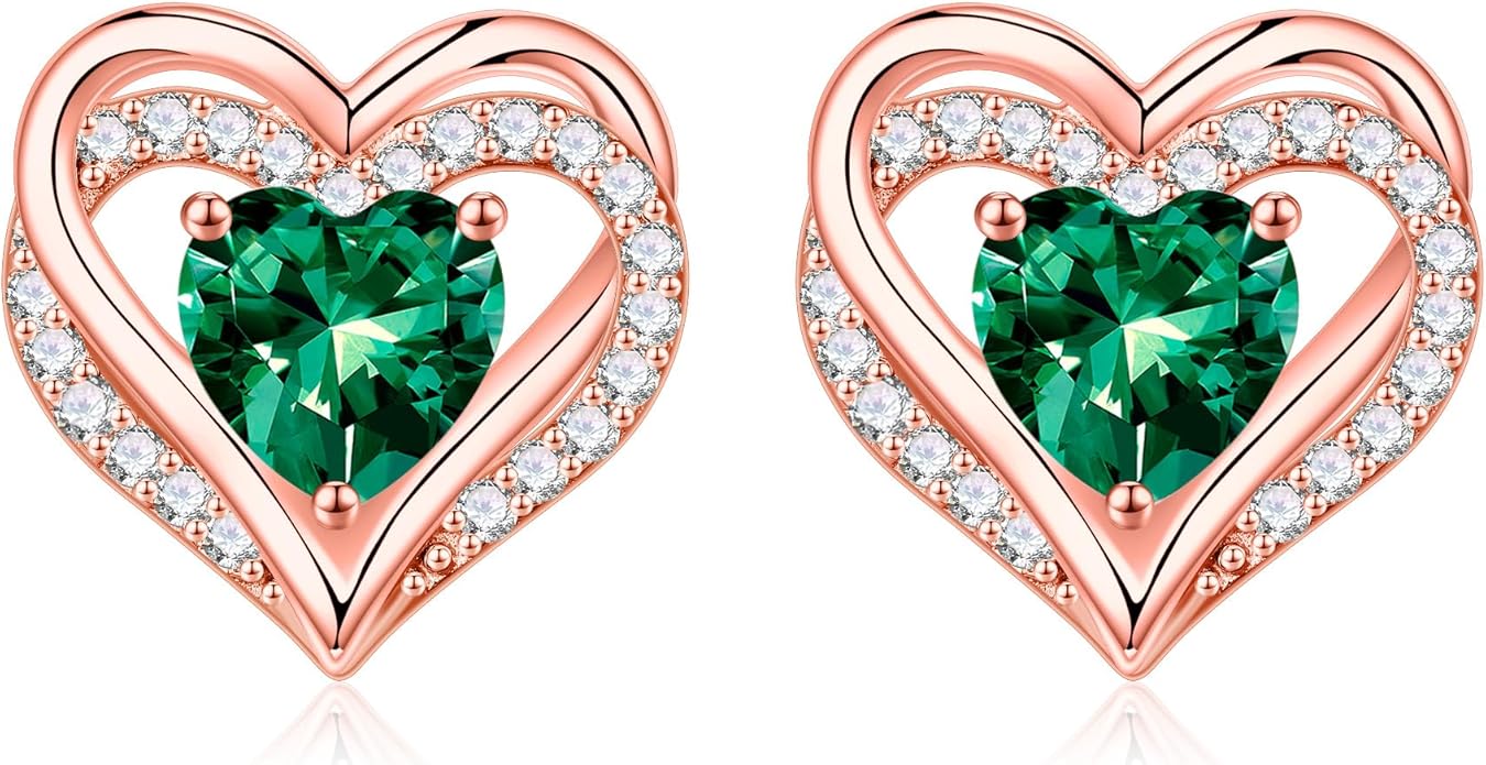 Iefil Christmas Earrings for Women, 925 Sterling Silver Birthstone Stud Earrings Birthday Gifts for Women