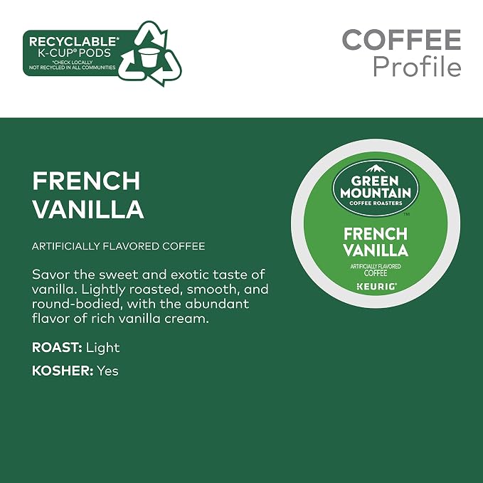 Green Mountain Coffee Roasters French Vanilla Keurig Single-Serve K-Cup pods, Light Roast Coffee, 72 Count