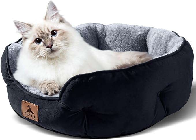 Small Dog Bed for Small Dogs, Cat Beds for Indoor Cats, Pet Bed for Puppy and Kitty, Extra Soft & Machine Washable with Anti-Slip & Water-Resistant Oxford Bottom, Black, 20 inches