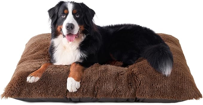 EHEYCIGA Fluffy Dog Crate Bed, Plush XX Large Dog Pillow, Coffee | Xlarge Calming Anti Anxiety Plush Faux Fur Mat for Large size dogs, Washable Soft Warm Dog Pad with Non-Slip Bottom