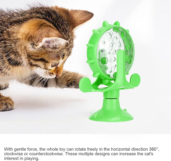 Cat Food Leakage Toy, Windmill Treat Dispensing Cat Puzzle for Indoor Cats, Interactive Slow Feeder with Suction Cup for Kitten Snacks, Mental Enrichment & Fun Play