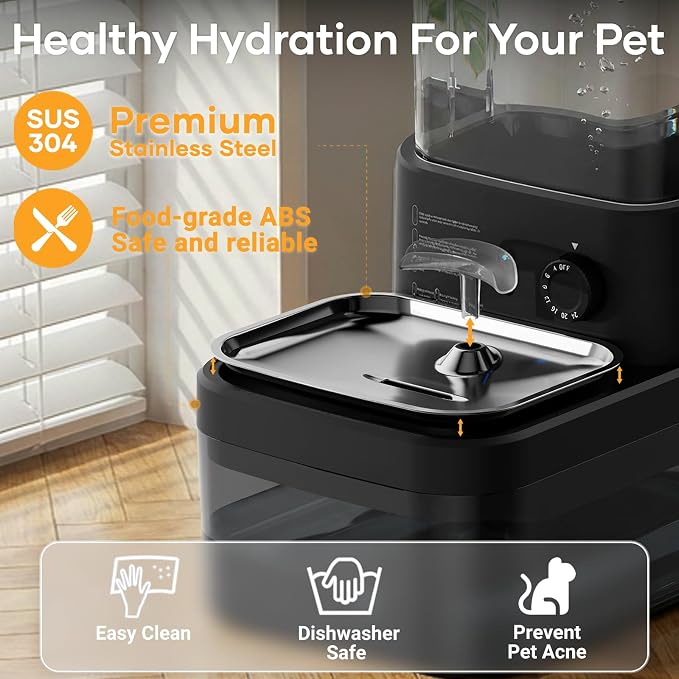 3L Filterless Cat Water Fountain, Wireless, Wastewater Separation | 4000mAh Rechargeable Battery,Motion Sensor Activation,Separate Water Tanks,Gravity Water Refill,Stainless Steel Bowls,Quiet