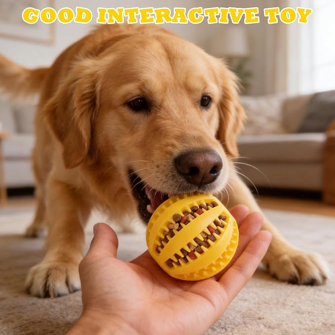 DAMAH Dog Treat Toy Ball, Interactive Tooth Cleaning Toy for Dogs, 2.8 Inch