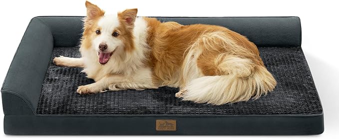 COZY KISS Orthopedic Dog Bed for Extra Large Dogs, L Shaped XL 44x32 inch | Non-Slip Bottom Soft Pet Sofa with Washable Removable Waterproof Cover, Egg-Crate Foam Couch with Portable Handle, Black