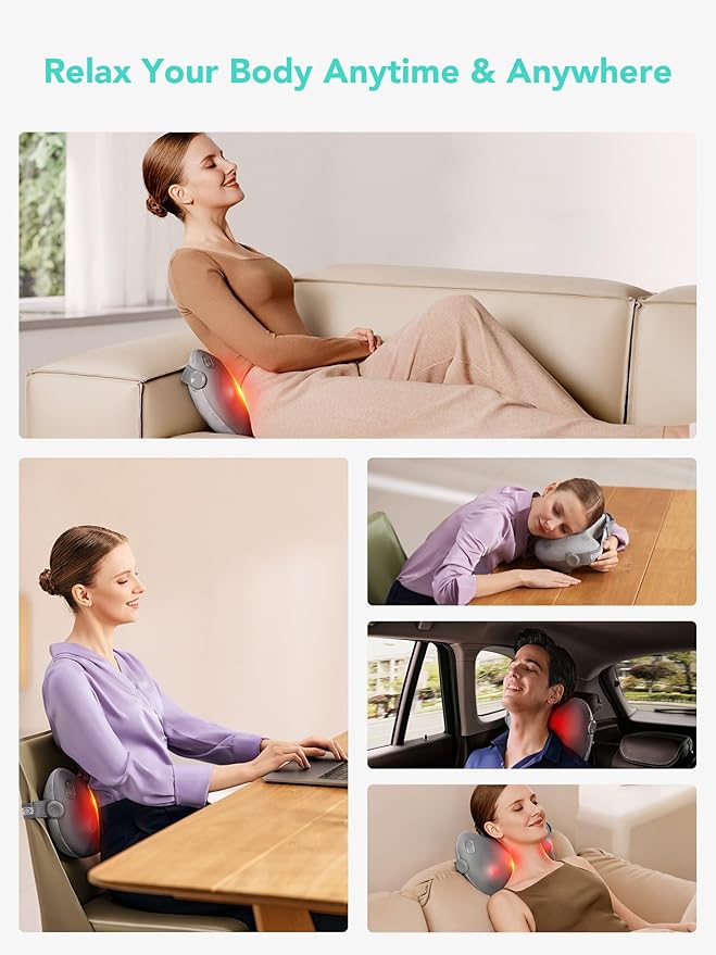 SKG Shiatsu Back Massager for Pain Relief Deep Tissue with Heat 4D Kneading Cordless Electric Massage Pillow Christmas Gifts for Men Women Dad Mom Grandpa