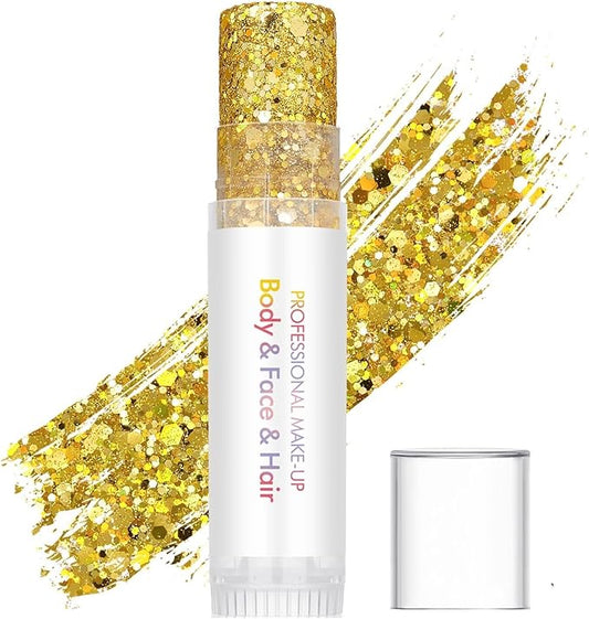 Gold Body Glitter Stick,Sparkling Neon Outfit Party Holographic Sequins Paint Mardi Gras Accessories Face and Body Glitter Gel Makeup.